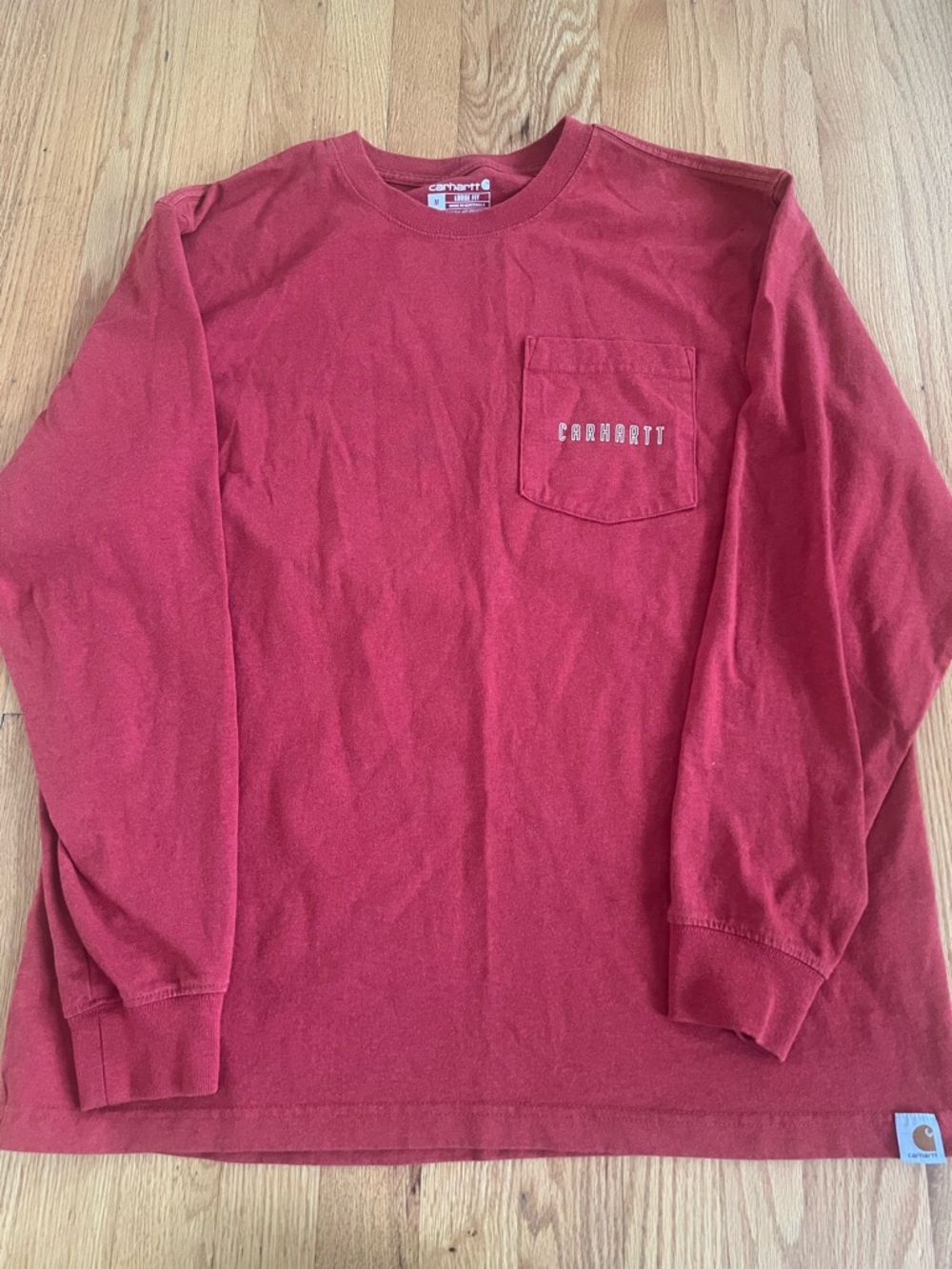 Carhartt Red Long Sleeve Pocket long sleeve double sided Tee shirt